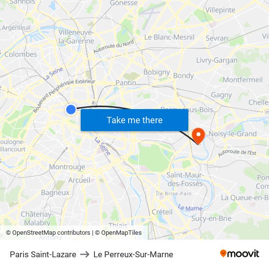 Paris Saint-Lazare to Le Perreux-Sur-Marne map