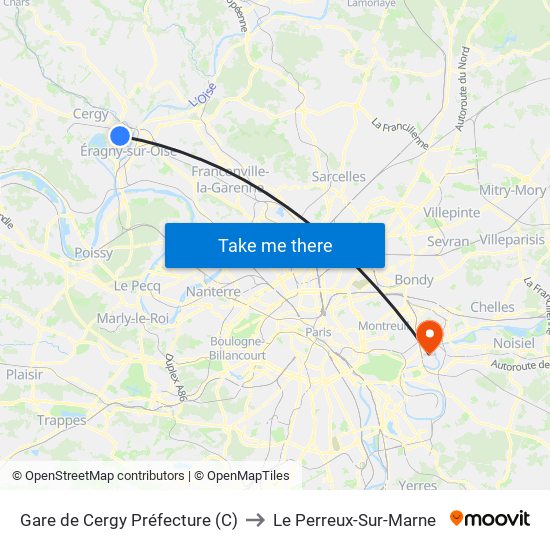 Gare de Cergy Préfecture (C) to Le Perreux-Sur-Marne map