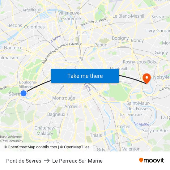 Pont de Sèvres to Le Perreux-Sur-Marne map