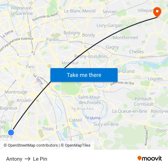 Antony to Le Pin map