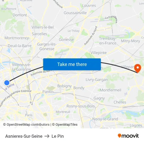 Asnieres-Sur-Seine to Le Pin map