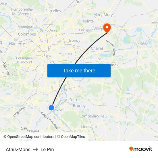 Athis-Mons to Le Pin map