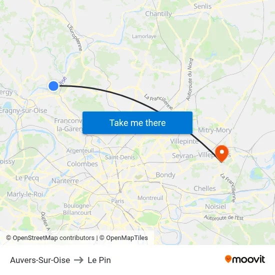 Auvers-Sur-Oise to Le Pin map