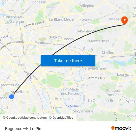 Bagneux to Le Pin map