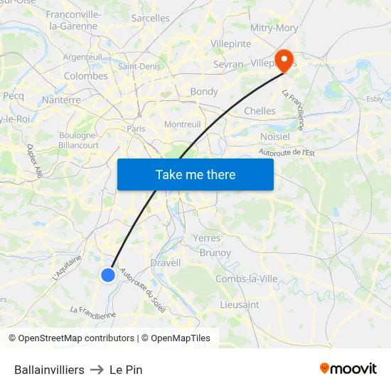 Ballainvilliers to Le Pin map