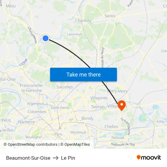 Beaumont-Sur-Oise to Le Pin map