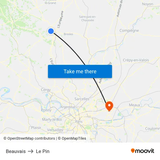 Beauvais to Le Pin map