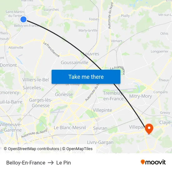 Belloy-En-France to Le Pin map