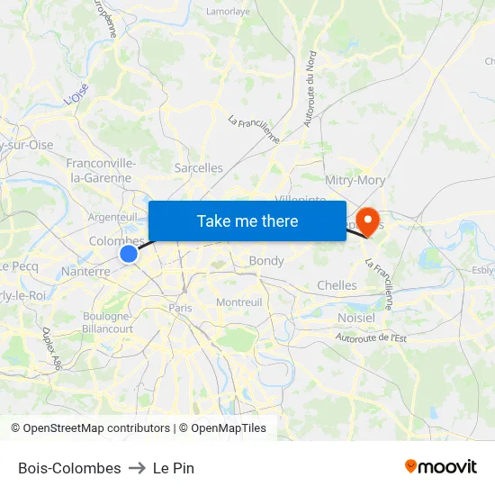 Bois-Colombes to Le Pin map