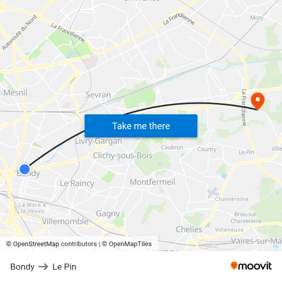 Bondy to Le Pin map