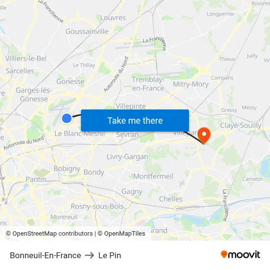 Bonneuil-En-France to Le Pin map