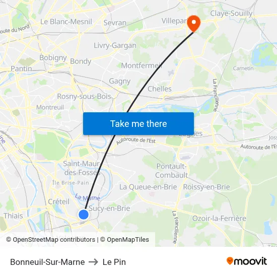Bonneuil-Sur-Marne to Le Pin map
