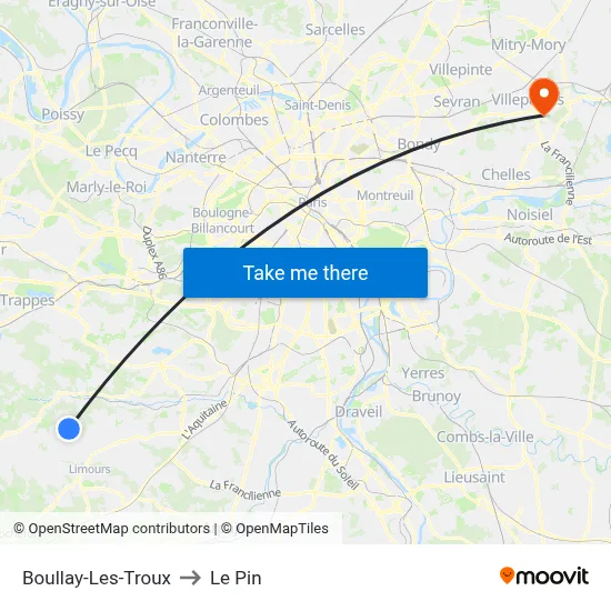 Boullay-Les-Troux to Le Pin map