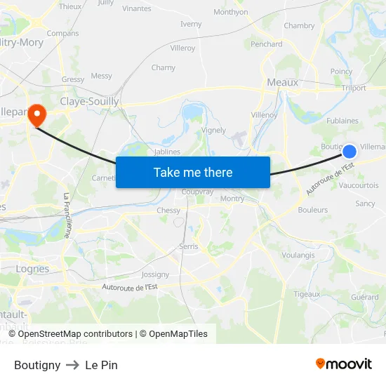 Boutigny to Le Pin map