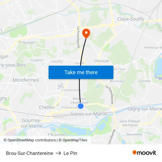 Brou-Sur-Chantereine to Le Pin map