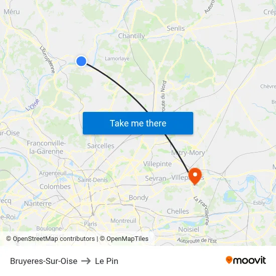 Bruyeres-Sur-Oise to Le Pin map