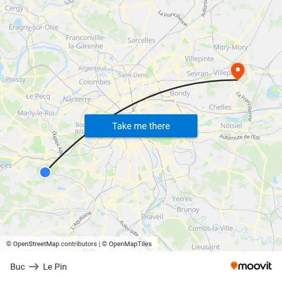 Buc to Le Pin map