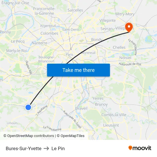 Bures-Sur-Yvette to Le Pin map