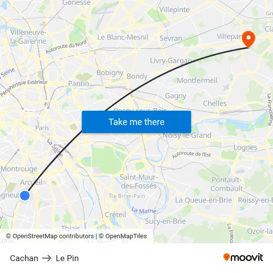 Cachan to Le Pin map