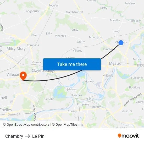 Chambry to Le Pin map