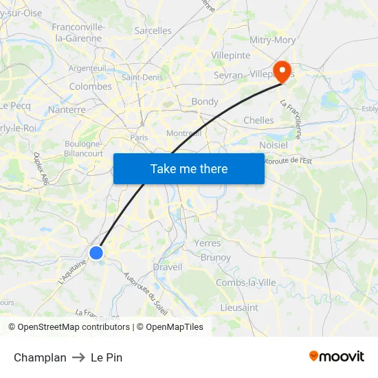 Champlan to Le Pin map