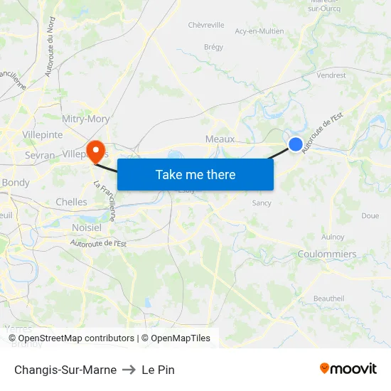 Changis-Sur-Marne to Le Pin map