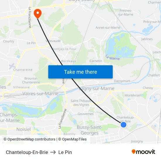 Chanteloup-En-Brie to Le Pin map