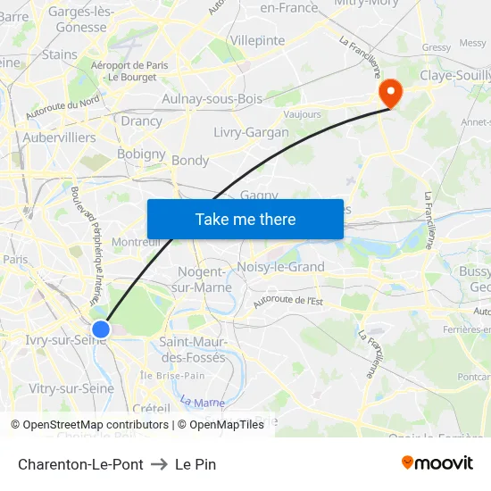 Charenton-Le-Pont to Le Pin map