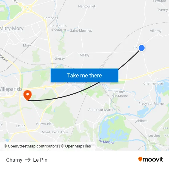 Charny to Le Pin map