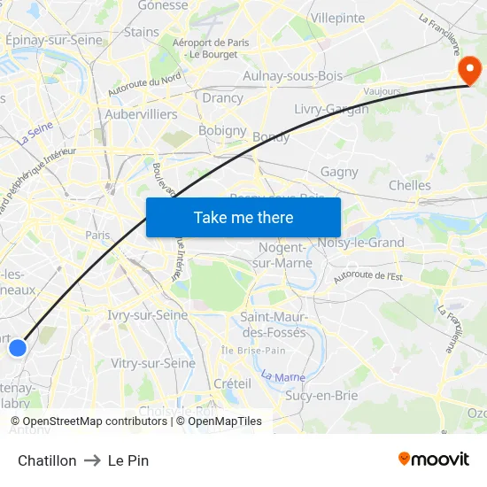Chatillon to Le Pin map