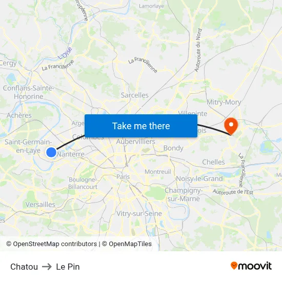 Chatou to Le Pin map