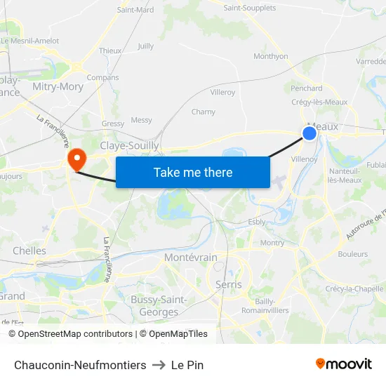 Chauconin-Neufmontiers to Le Pin map