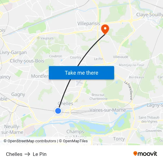 Chelles to Le Pin map