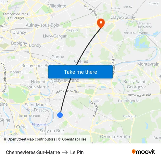 Chennevieres-Sur-Marne to Le Pin map