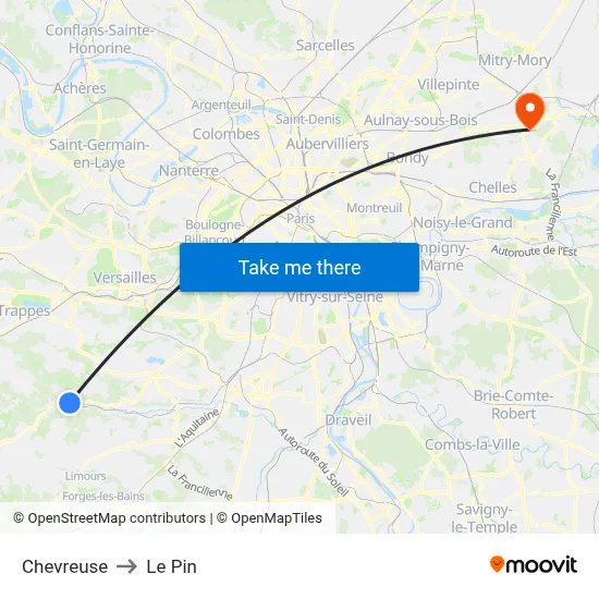 Chevreuse to Le Pin map