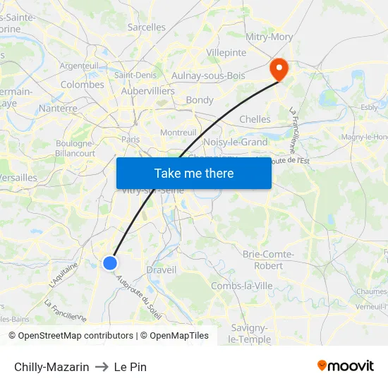 Chilly-Mazarin to Le Pin map