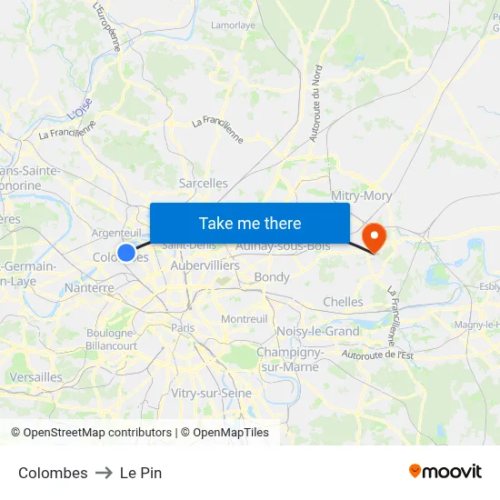 Colombes to Le Pin map