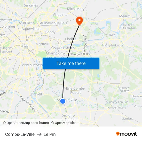 Combs-La-Ville to Le Pin map