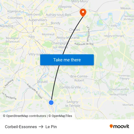 Corbeil-Essonnes to Le Pin map