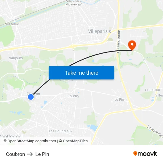 Coubron to Le Pin map