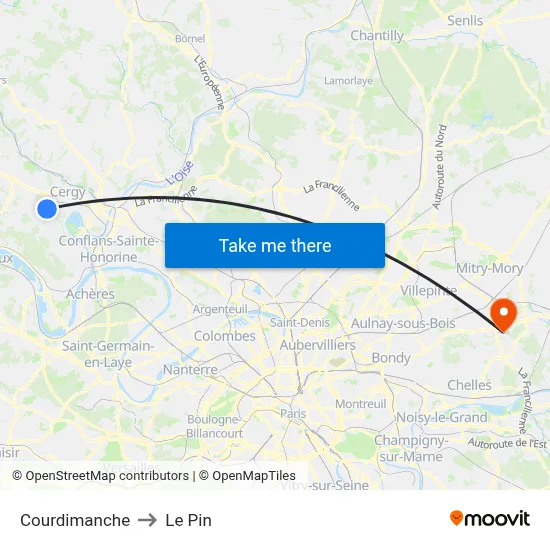 Courdimanche to Le Pin map