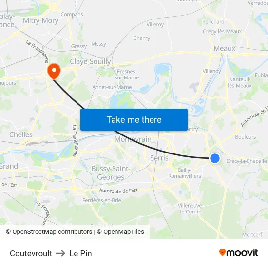Coutevroult to Le Pin map
