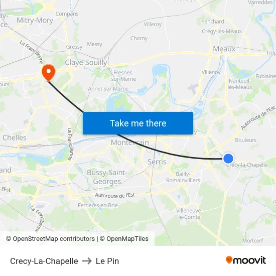 Crecy-La-Chapelle to Le Pin map