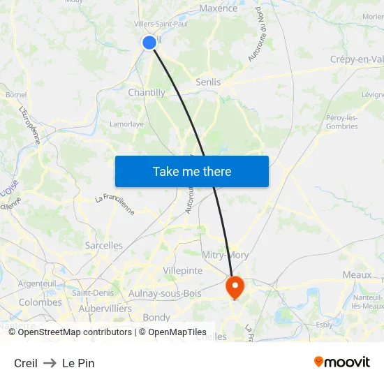 Creil to Le Pin map