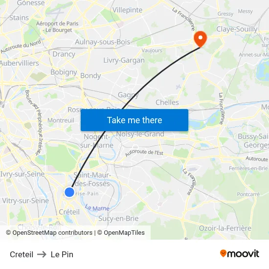 Creteil to Le Pin map