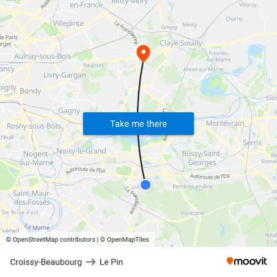Croissy-Beaubourg to Le Pin map