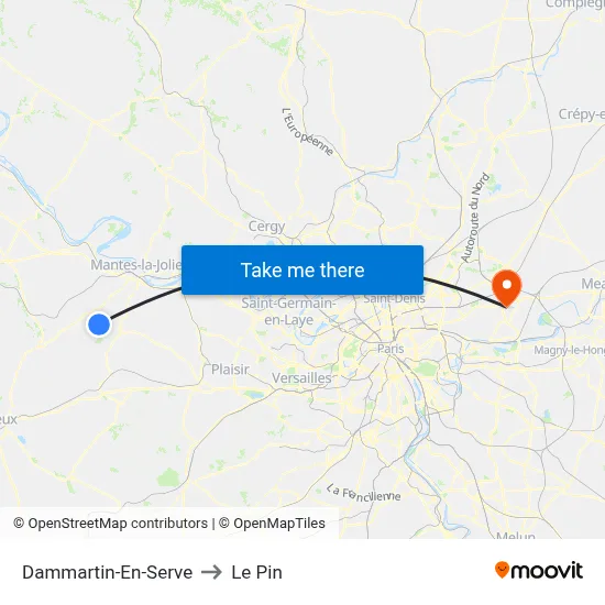 Dammartin-En-Serve to Le Pin map