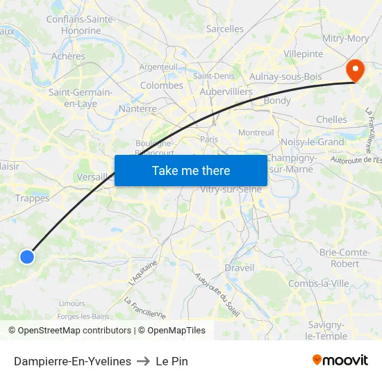 Dampierre-En-Yvelines to Le Pin map