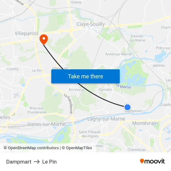 Dampmart to Le Pin map