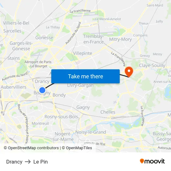 Drancy to Le Pin map